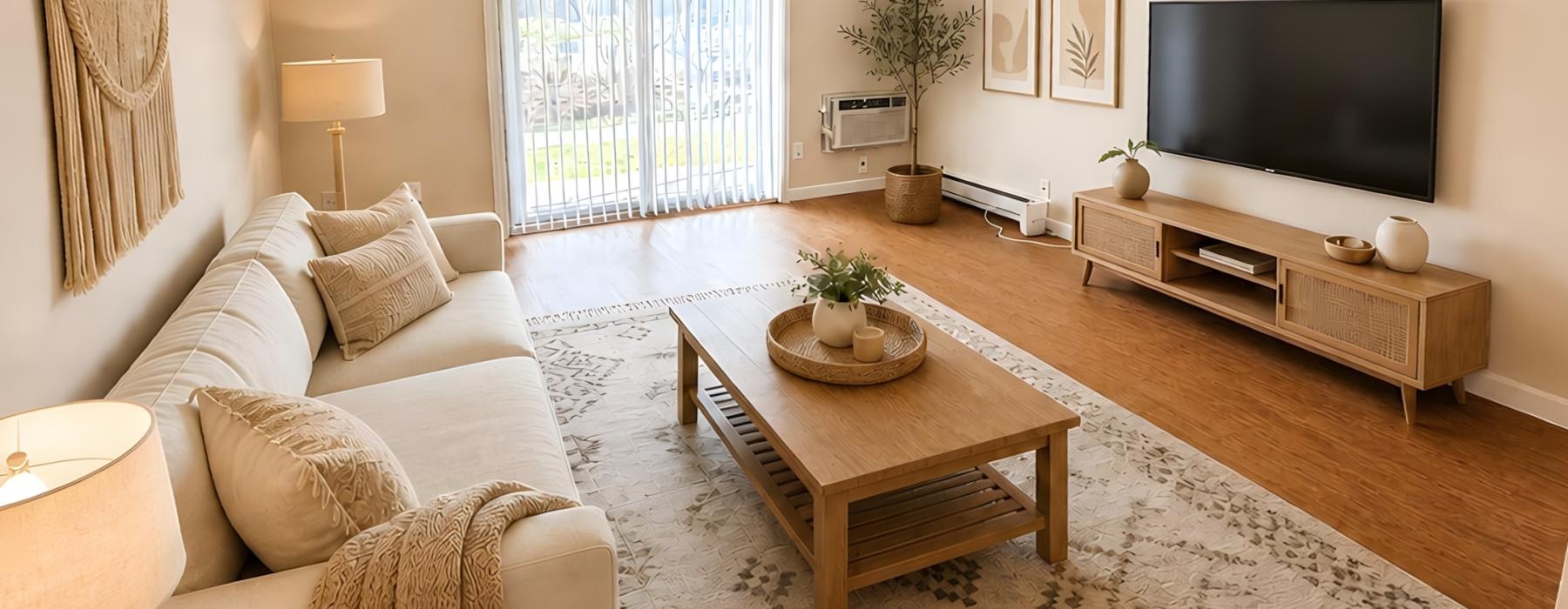 a living room with a large television